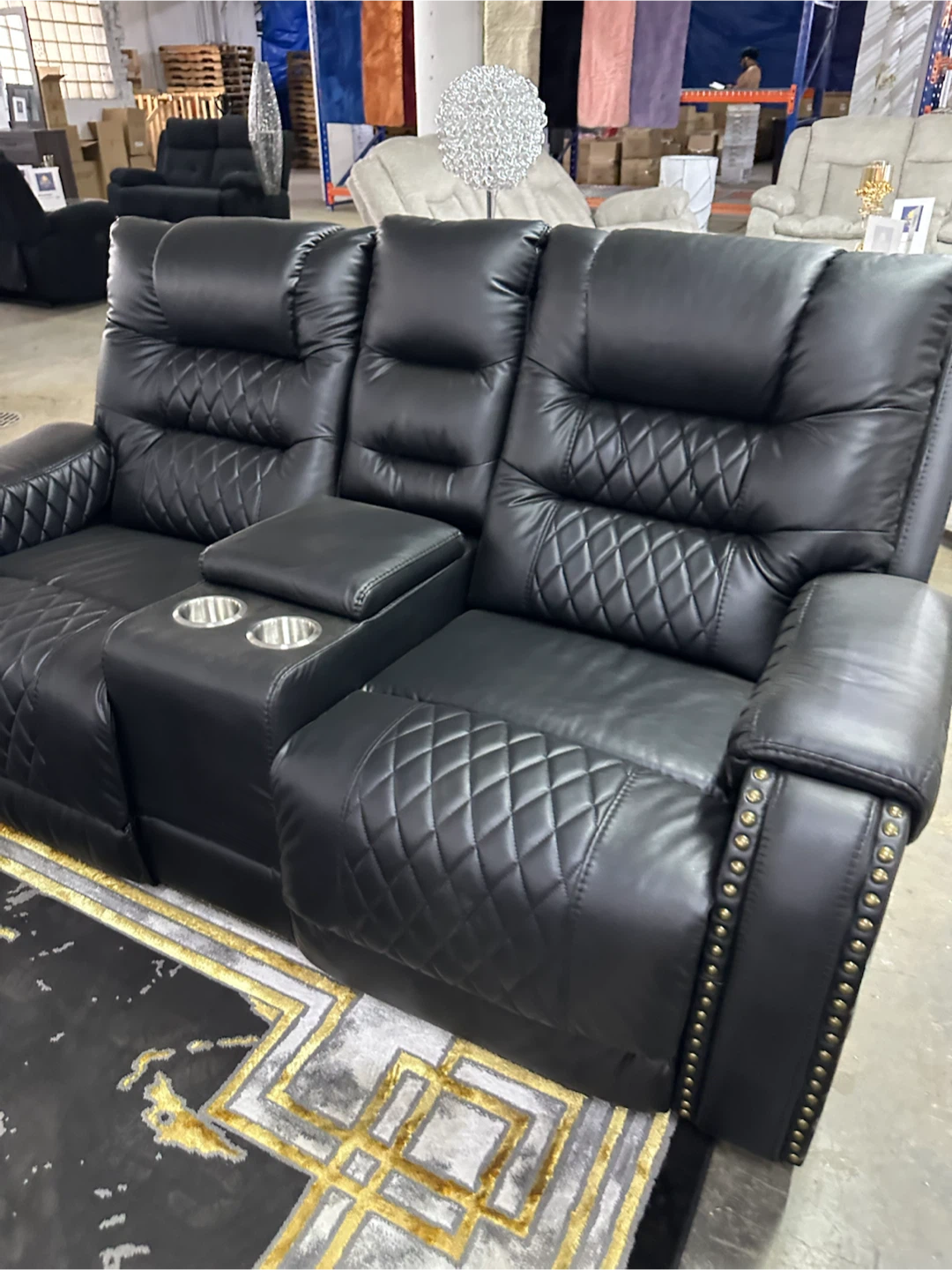 Black Leather Reclining Sofa Set with Tufted Design - photo 2