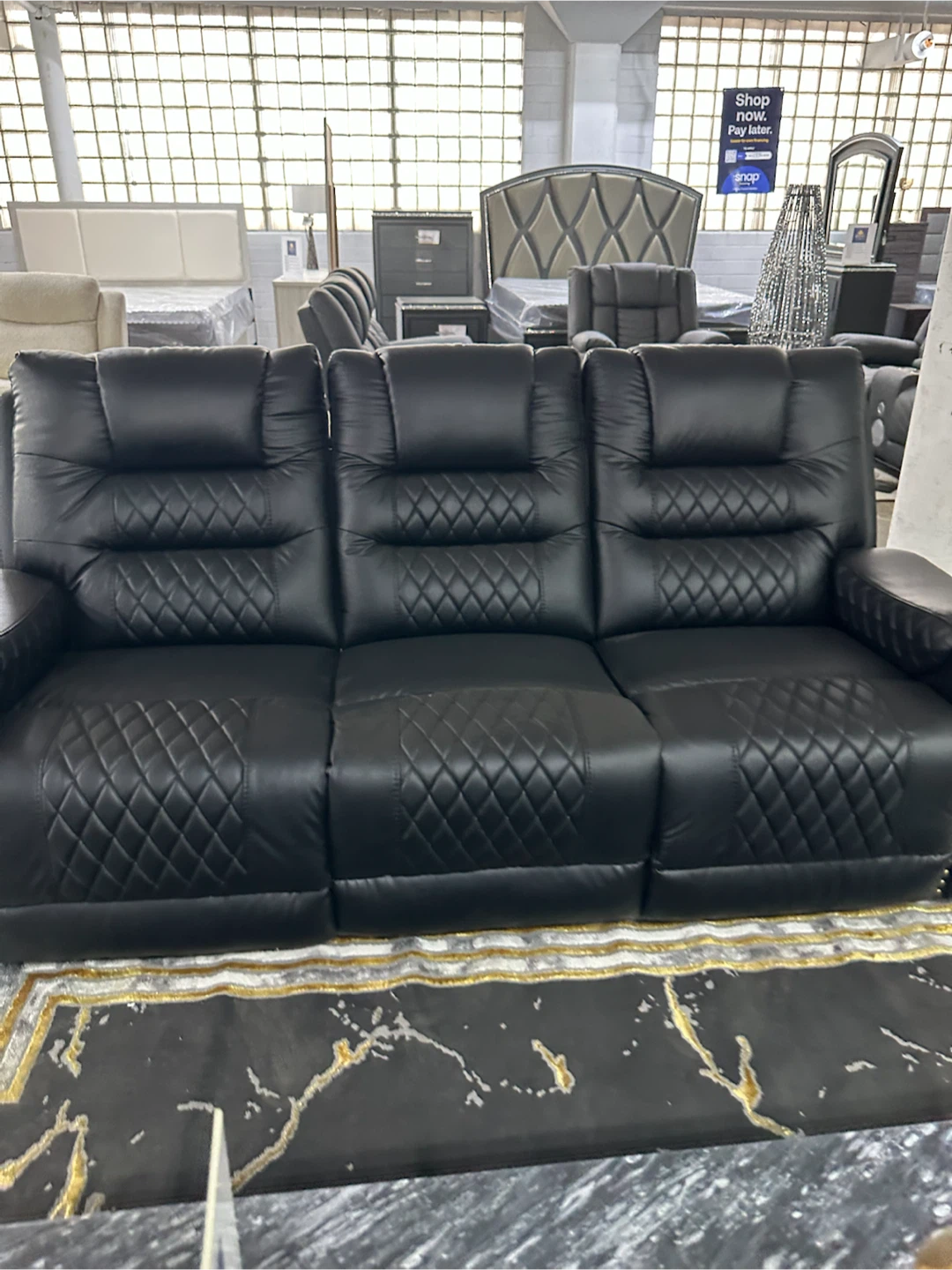 Black Leather Reclining Sofa Set with Tufted Design - photo 3
