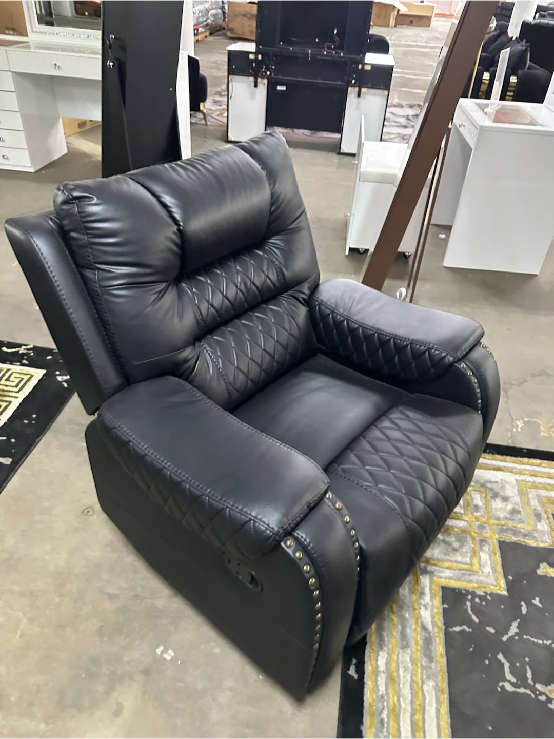 Black Leather Reclining Sofa Set with Tufted Design - photo 4