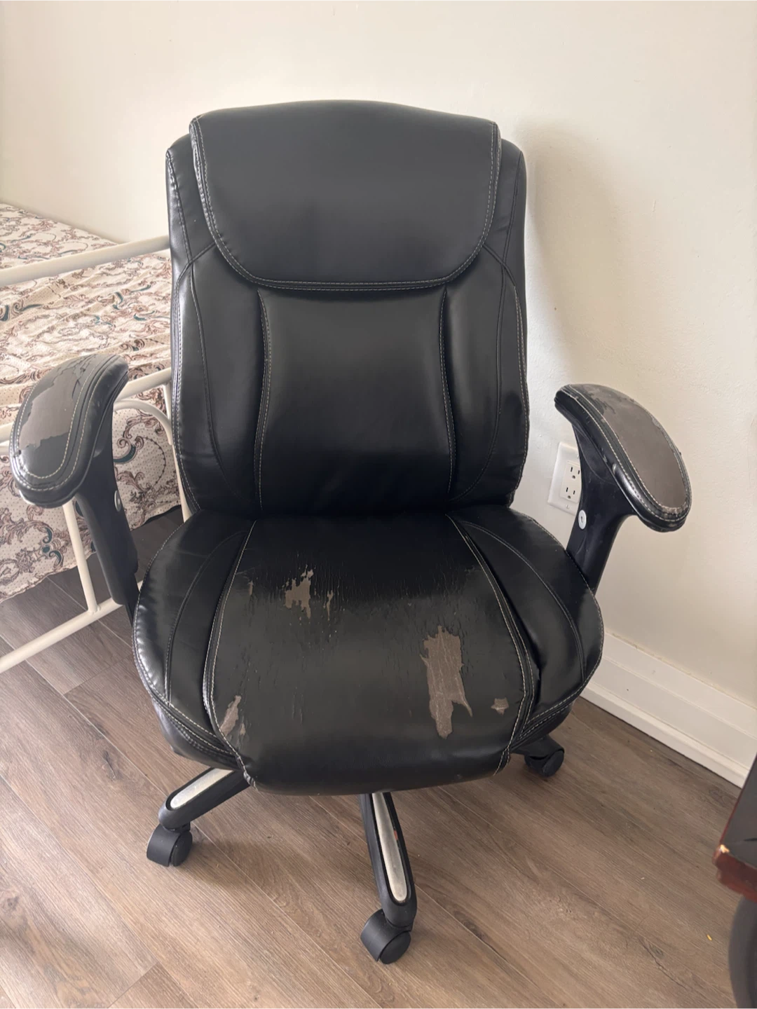 Black Faux Leather Office Chair - Worn Seat