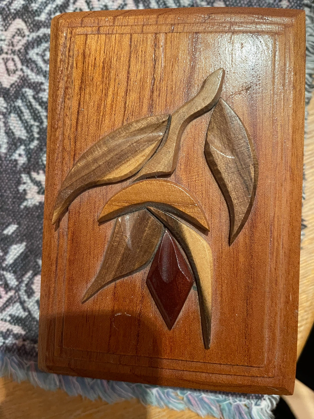 Wooden Trinket Box with Carved Design