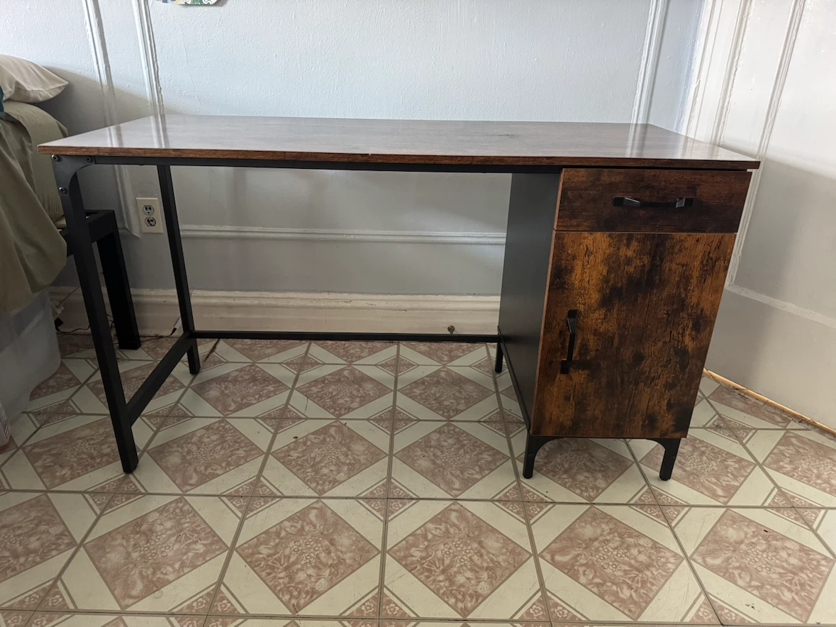 Industrial Rustic Brown Desk with Drawer and Storage Cabinet