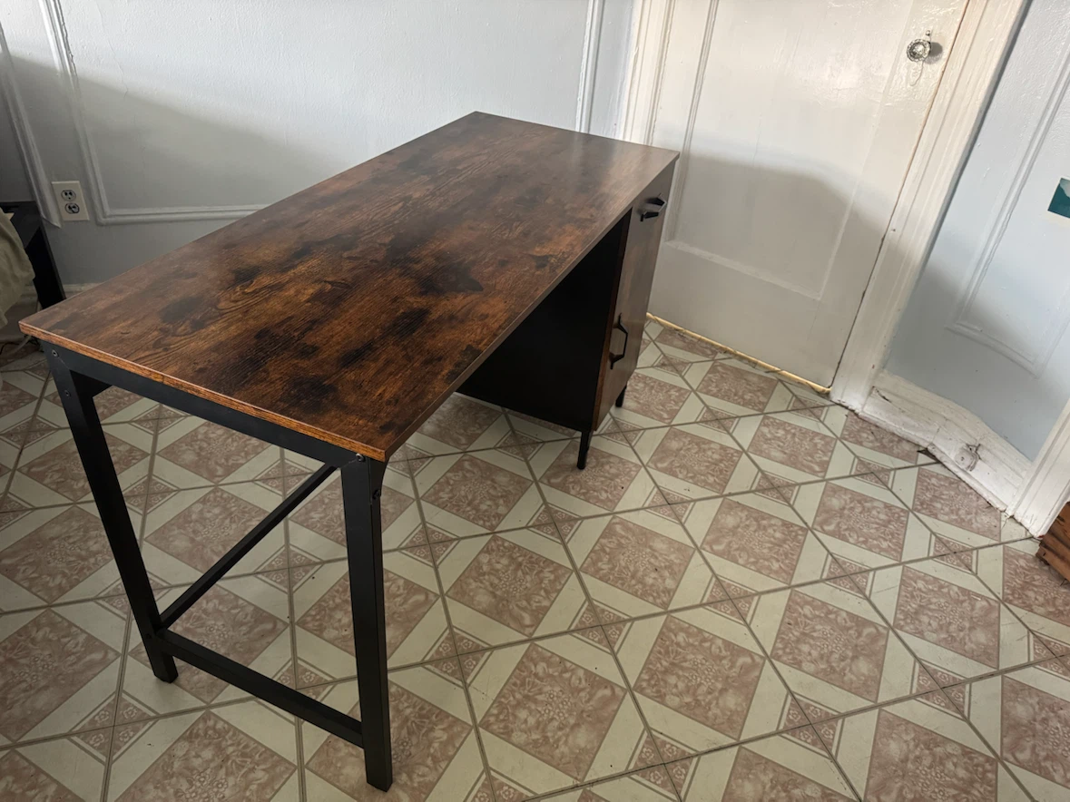Industrial Rustic Brown Desk with Drawer and Storage Cabinet - photo 2