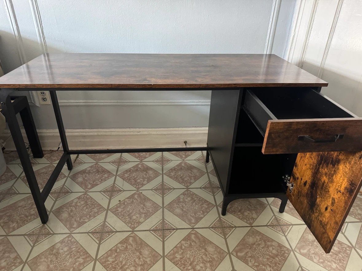 Industrial Rustic Brown Desk with Drawer and Storage Cabinet - photo 3