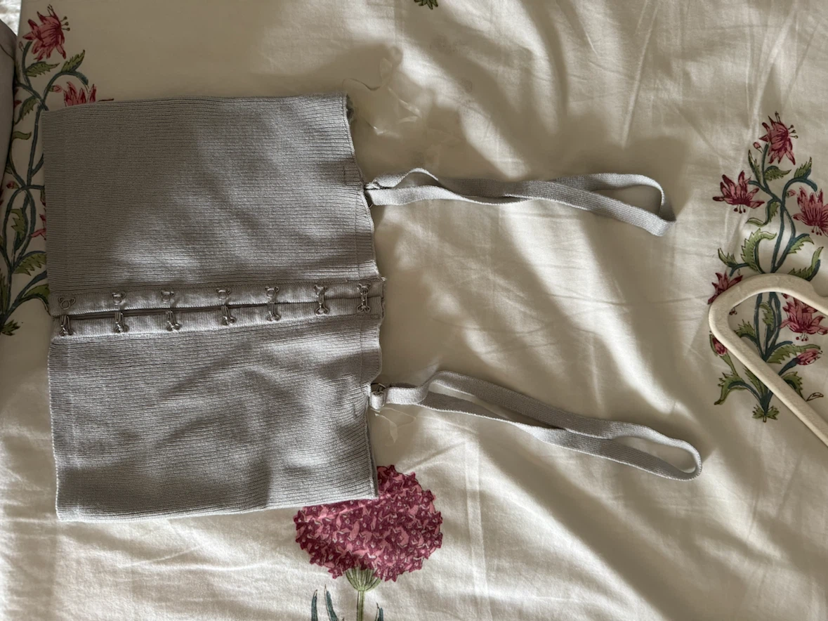 Grey Ribbed Corset Top with Straps
