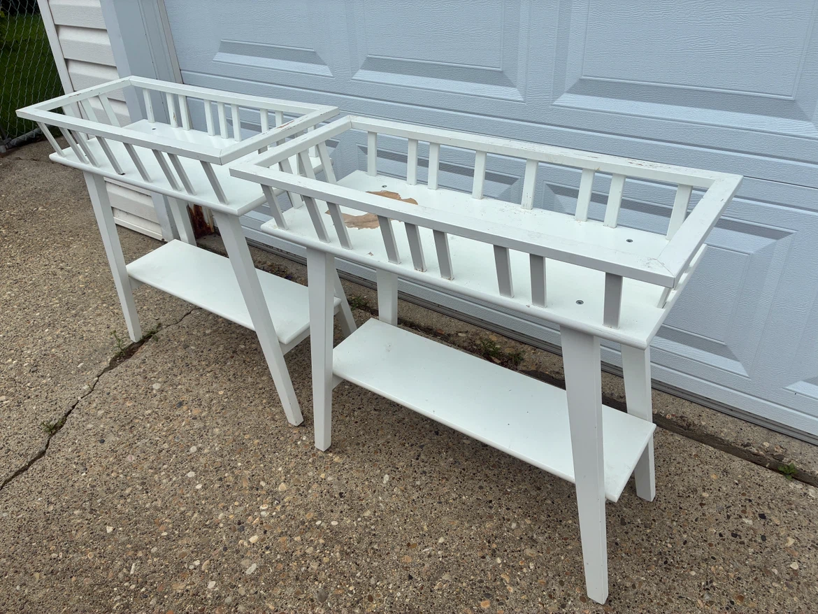 White Wooden Plant Stands with Shelves - Set of 2