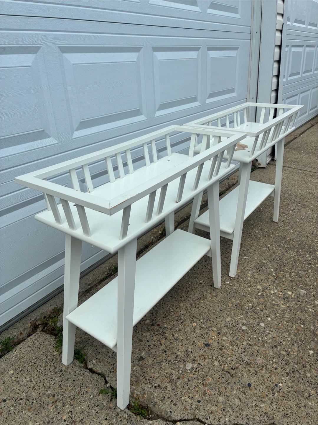 White Wooden Plant Stands with Shelves - Set of 2 - photo 2
