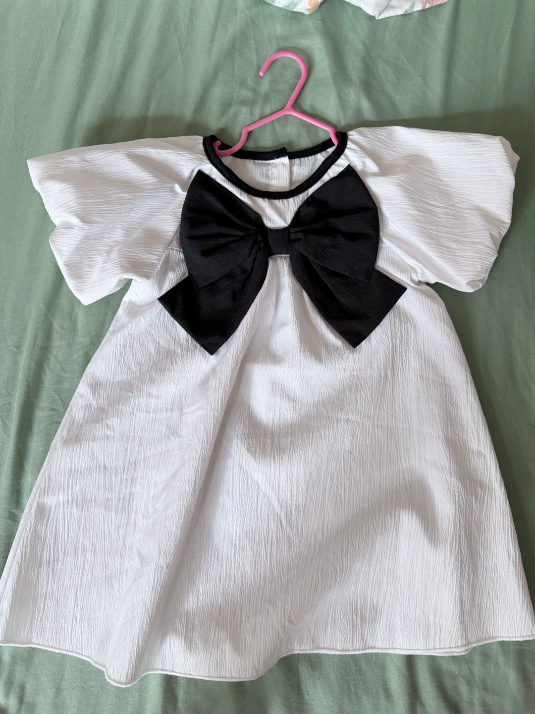 White Puff Sleeve Dress with Black Bow - photo 3