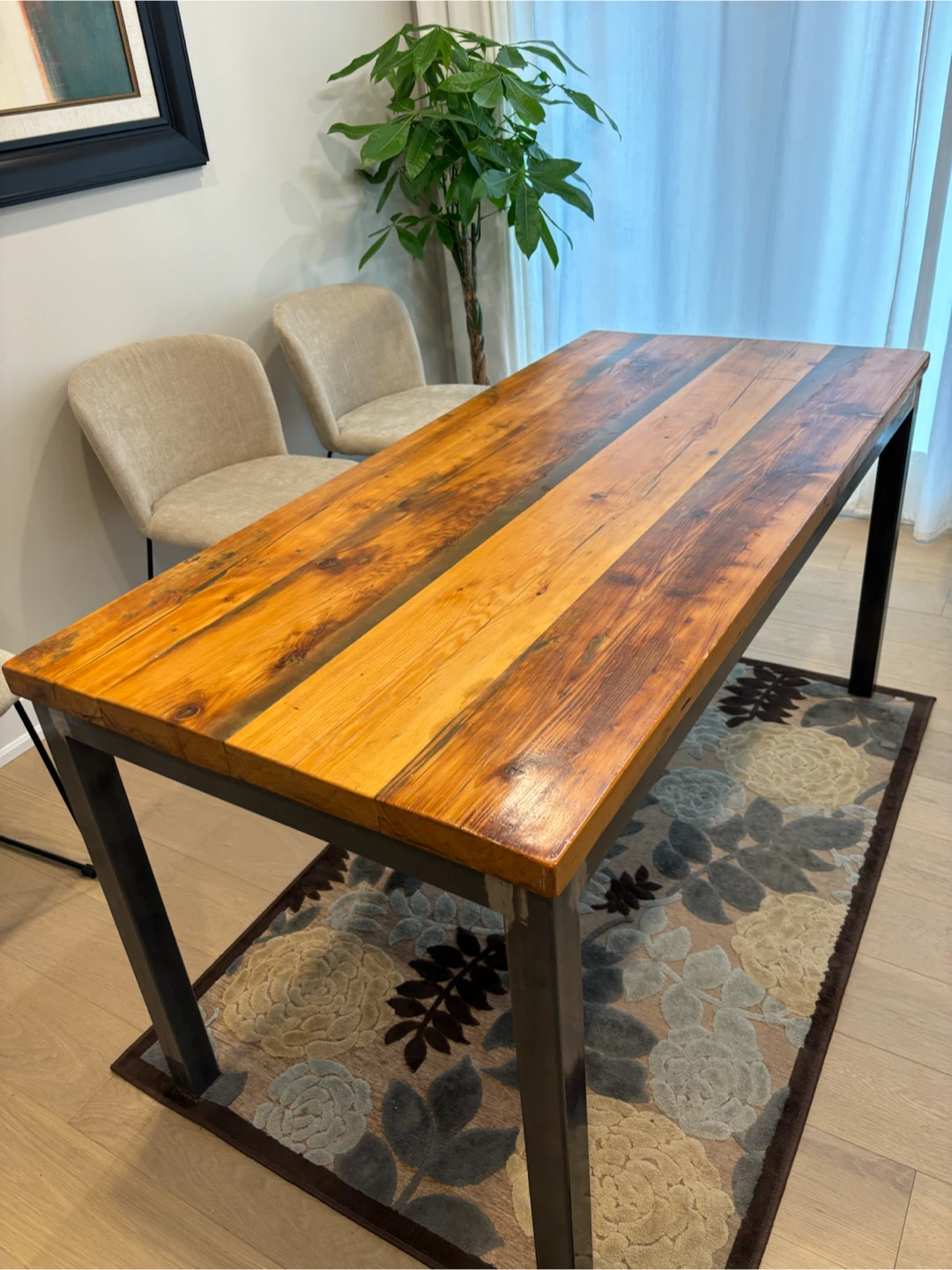 Rustic Wood and Metal Dining Table