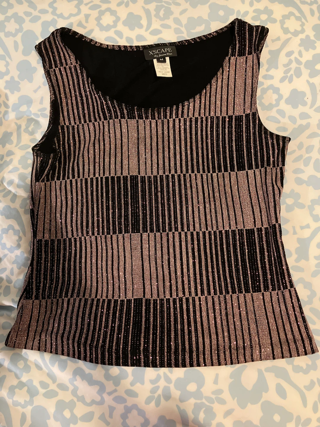 Xscape Black and Rose Gold Striped Sparkle Tank Top Size M