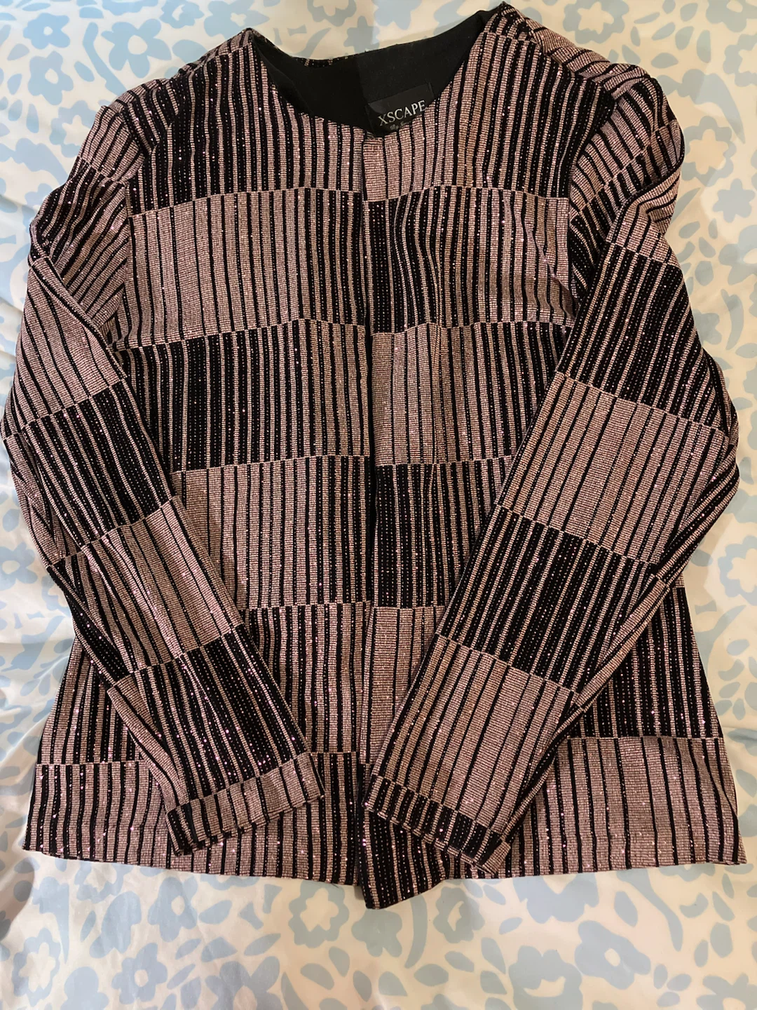 XSCAPE Black & Rose Gold Sequin Top
