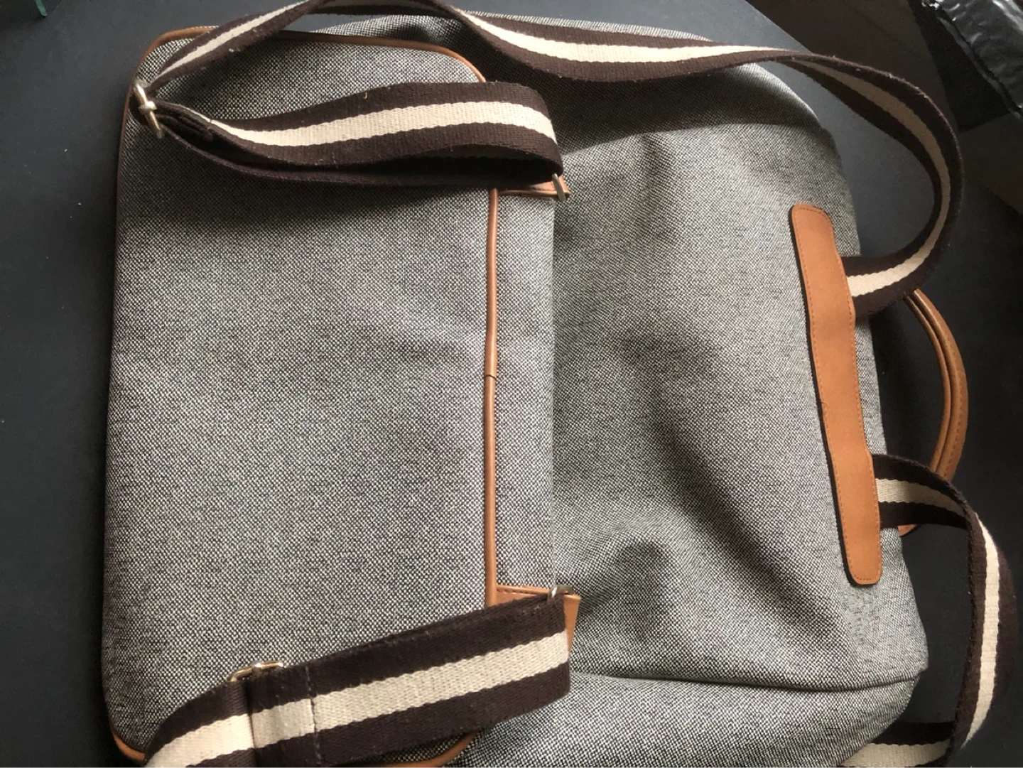 Gray Tweed and Tan Leather Messenger Bag - photo 3