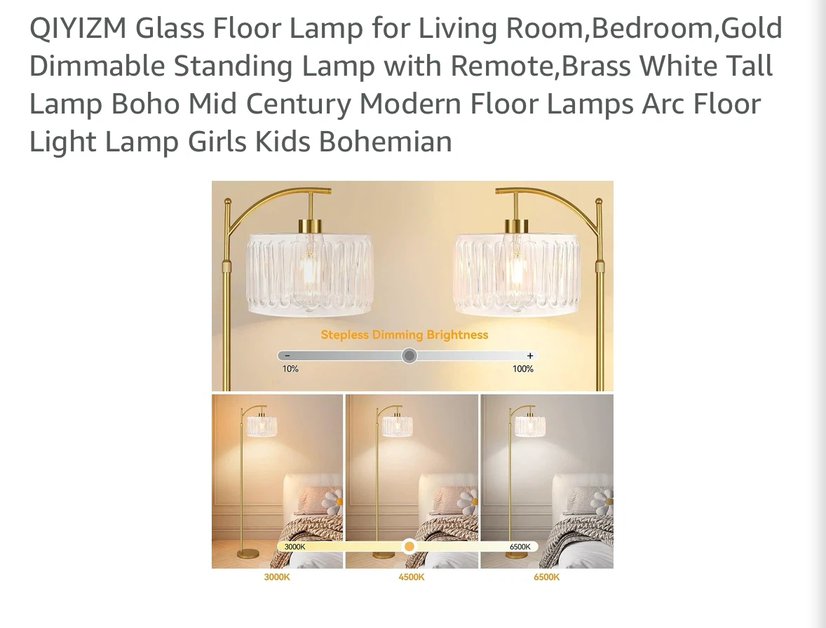QIYIZM Gold Dimmable Floor Lamp with Remote - photo 3