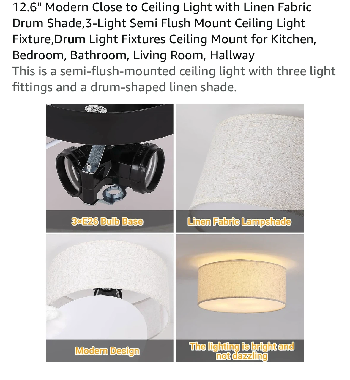 12.6" Modern Semi-Flush Ceiling Light Fixture - photo 3
