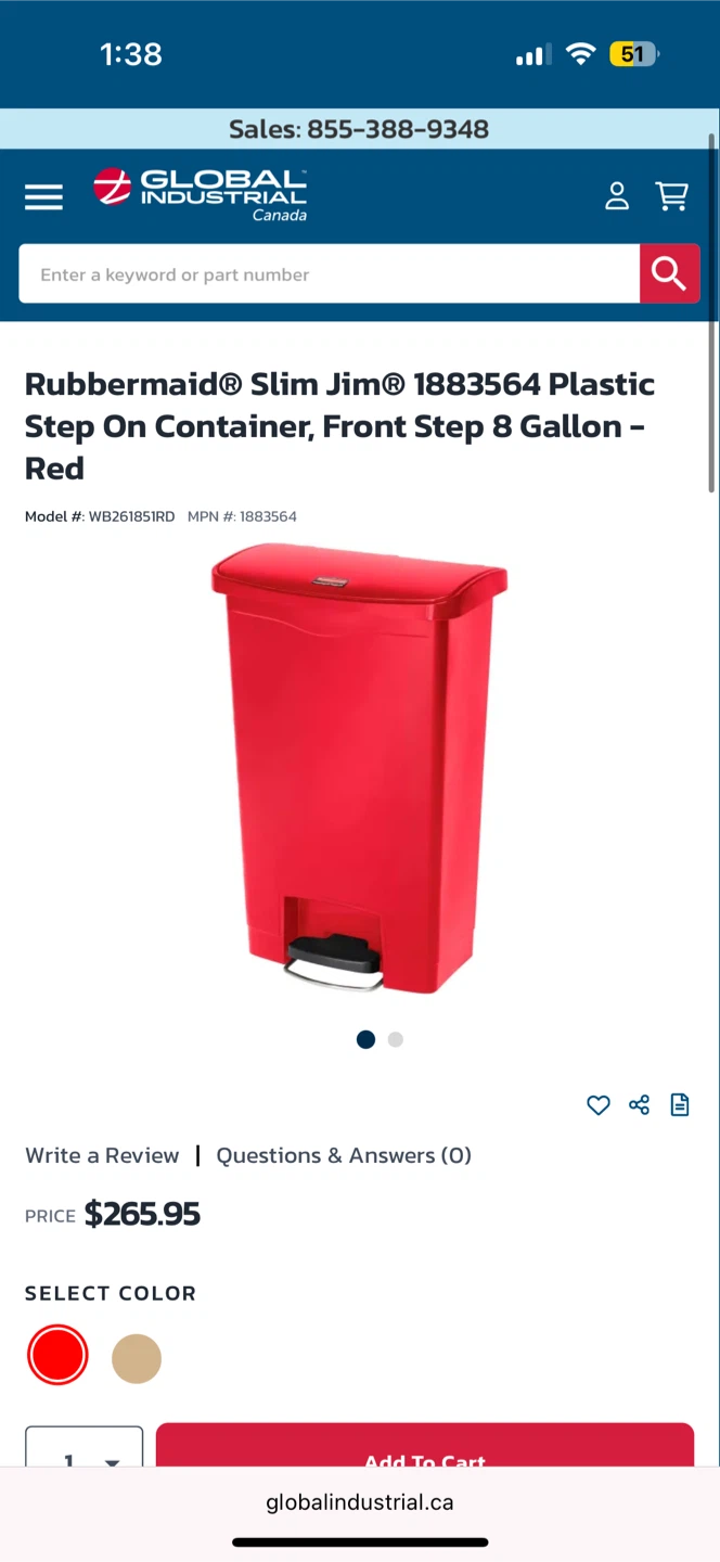 Rubbermaid Slim Jim Red Step-On Trash Can