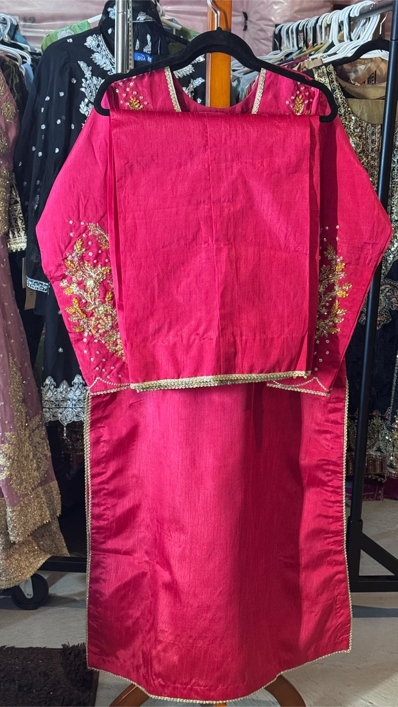 Formal raw silk with gold pearls embroidered suit - photo 3