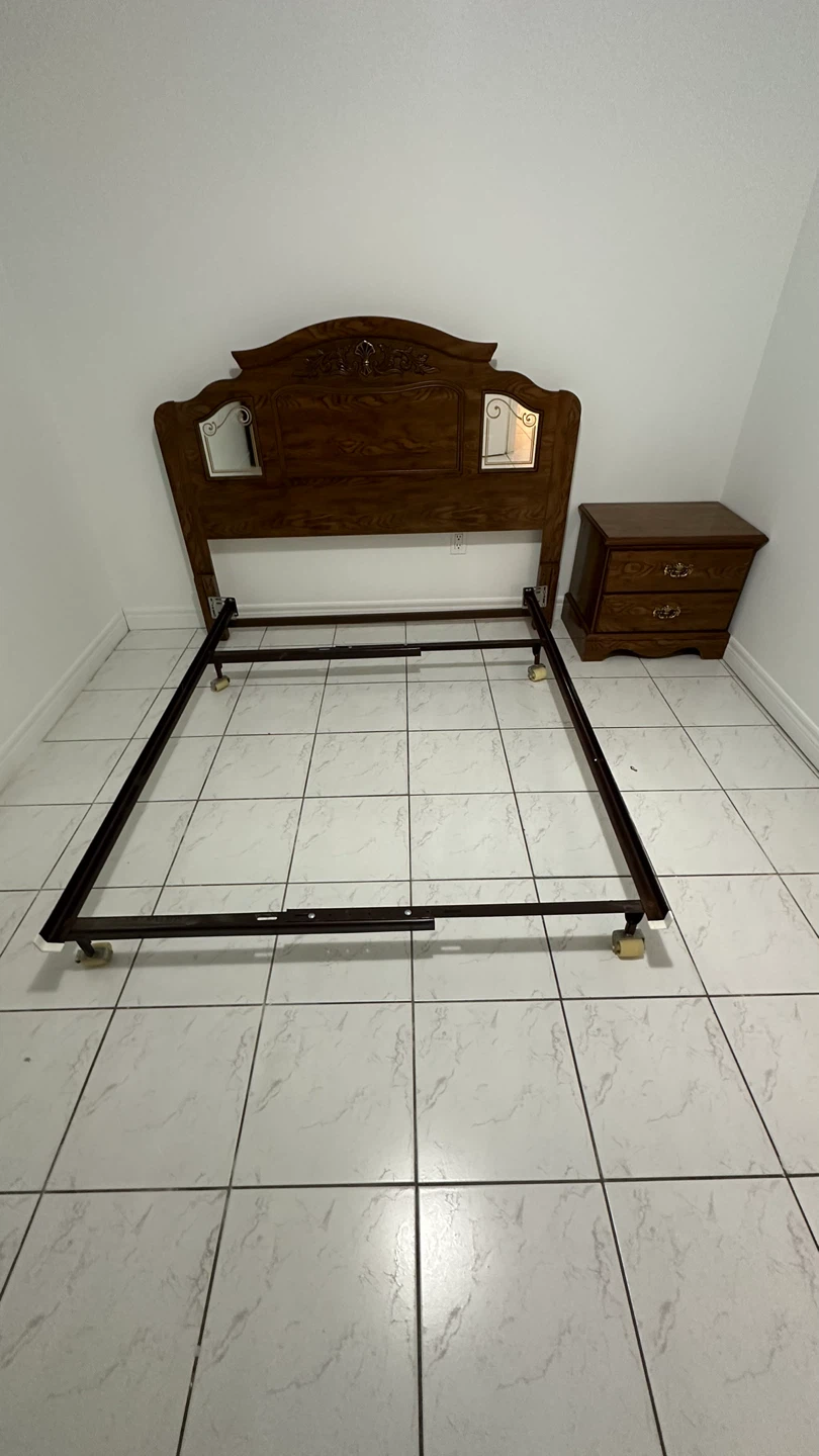 Wooden Headboard and Bed Frame with Nightstand