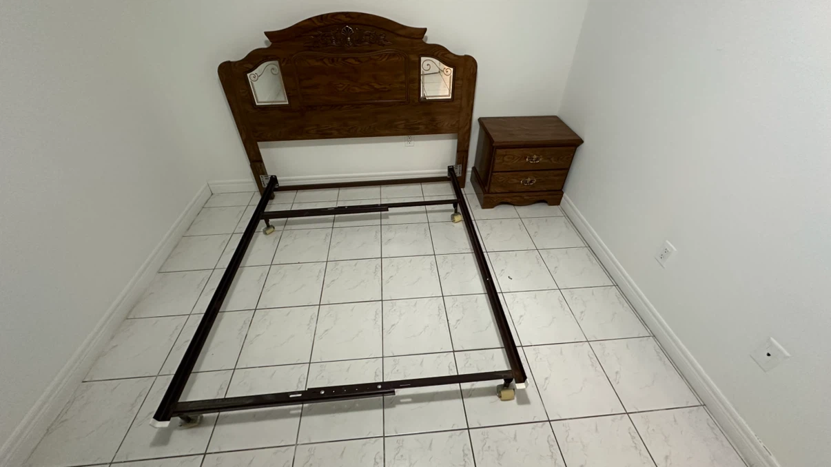 Wooden Headboard and Bed Frame with Nightstand - photo 2