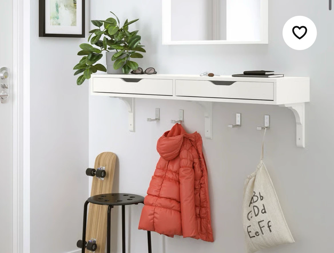 IKEA EKBY ALEX Wall Shelf with Drawers + 3 SANDSHULT Brackets