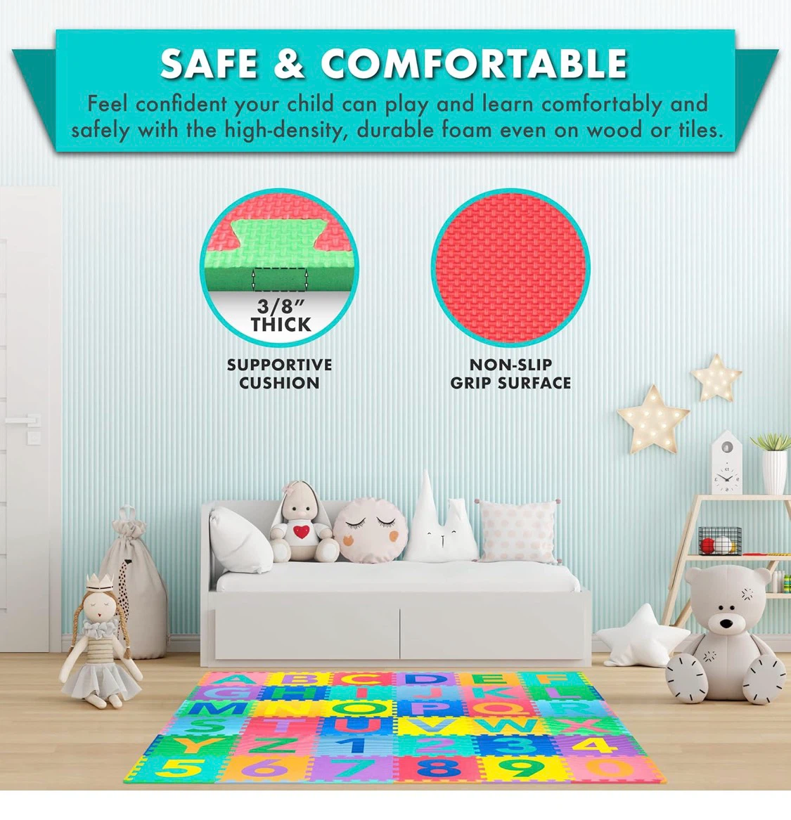 Alphabet & Numbers Kids Play Mat - 6'x6' - photo 4