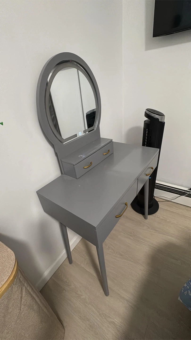 Grey Vanity Table with Mirror and Drawers