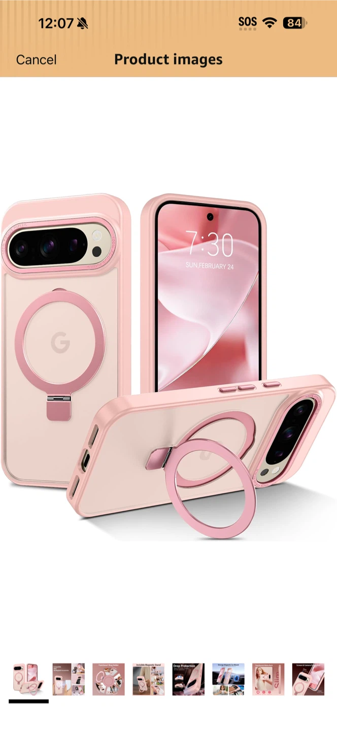 Pink Ring Stand Case for Google Pixel 7 Pro