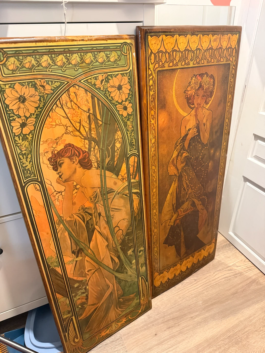Alphonse Mucha Style Art Panels (Set of 2)