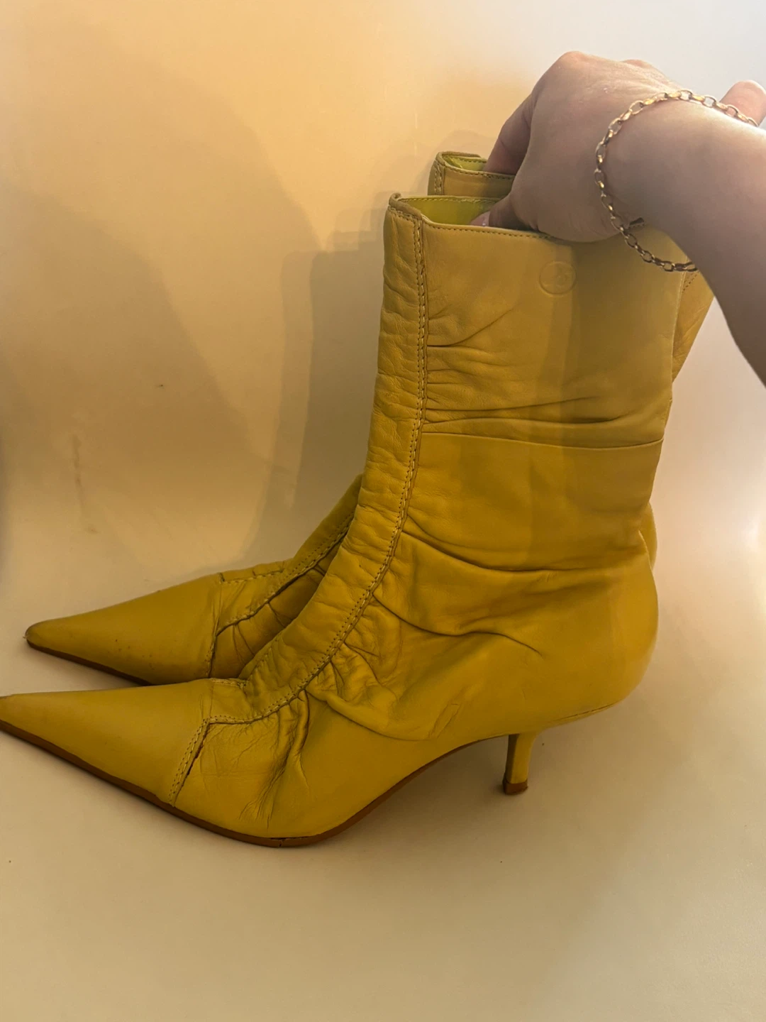 Yellow Leather Ankle Boots