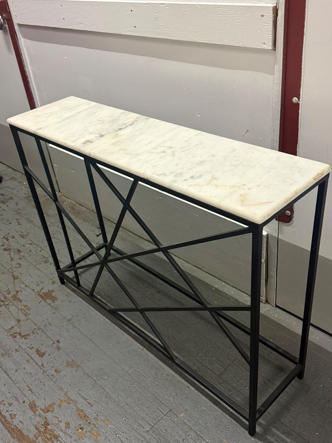 Marble Top Console Table with Black Metal Frame