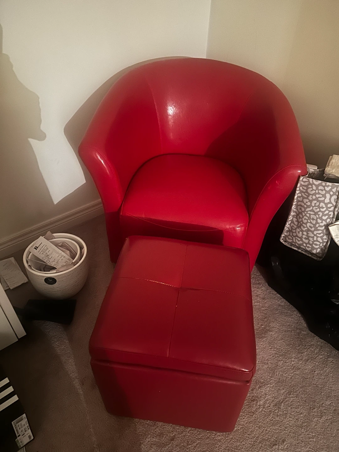 Red Accent Chair and Ottoman Set
