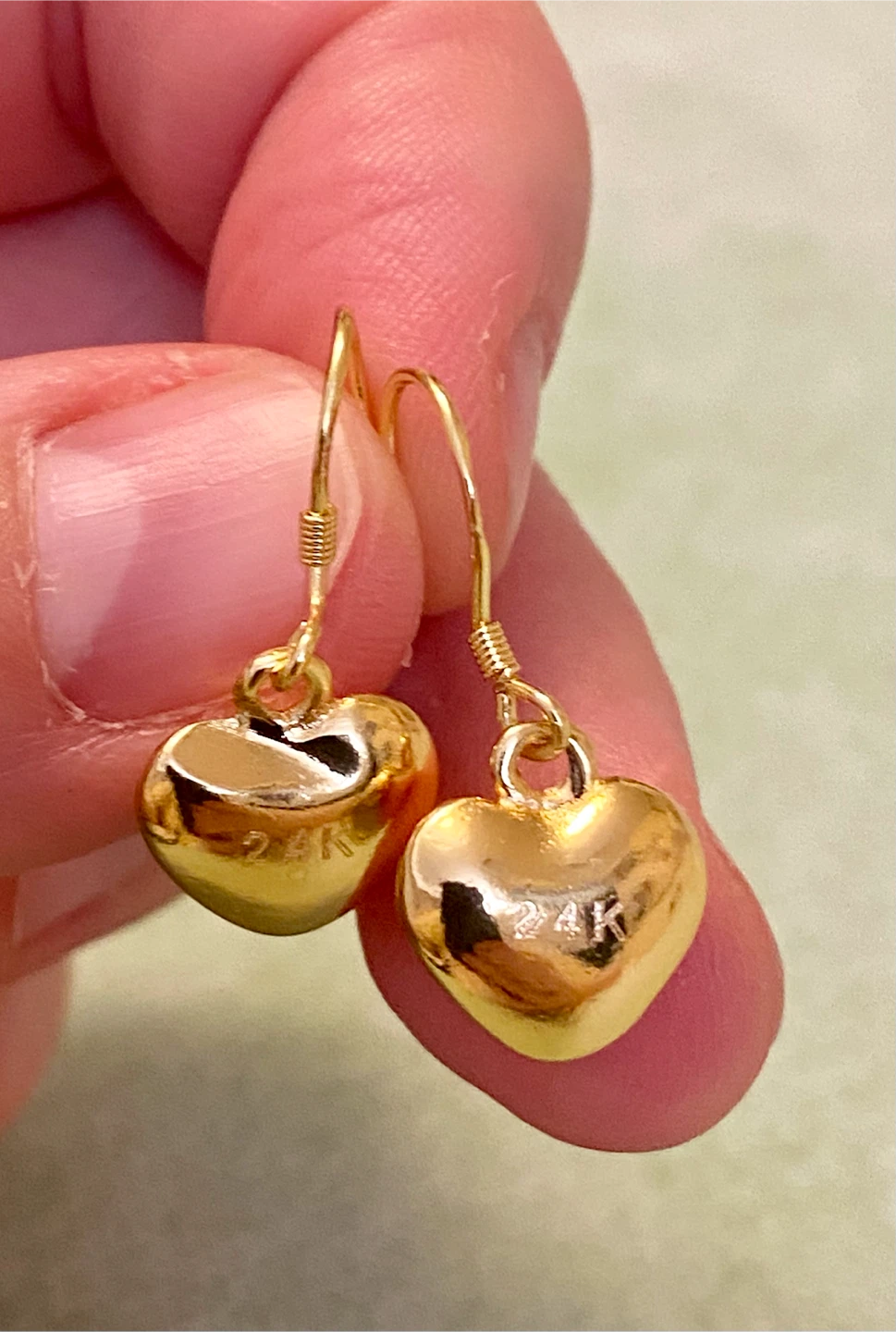24K Gold Plated  Heart Dangle Earrings