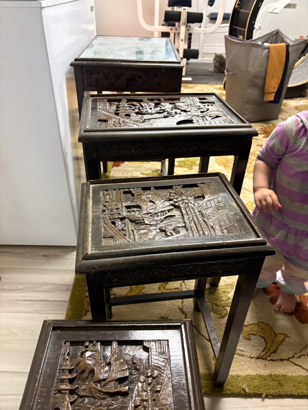 Vintage Carved Nesting Tables - photo 3