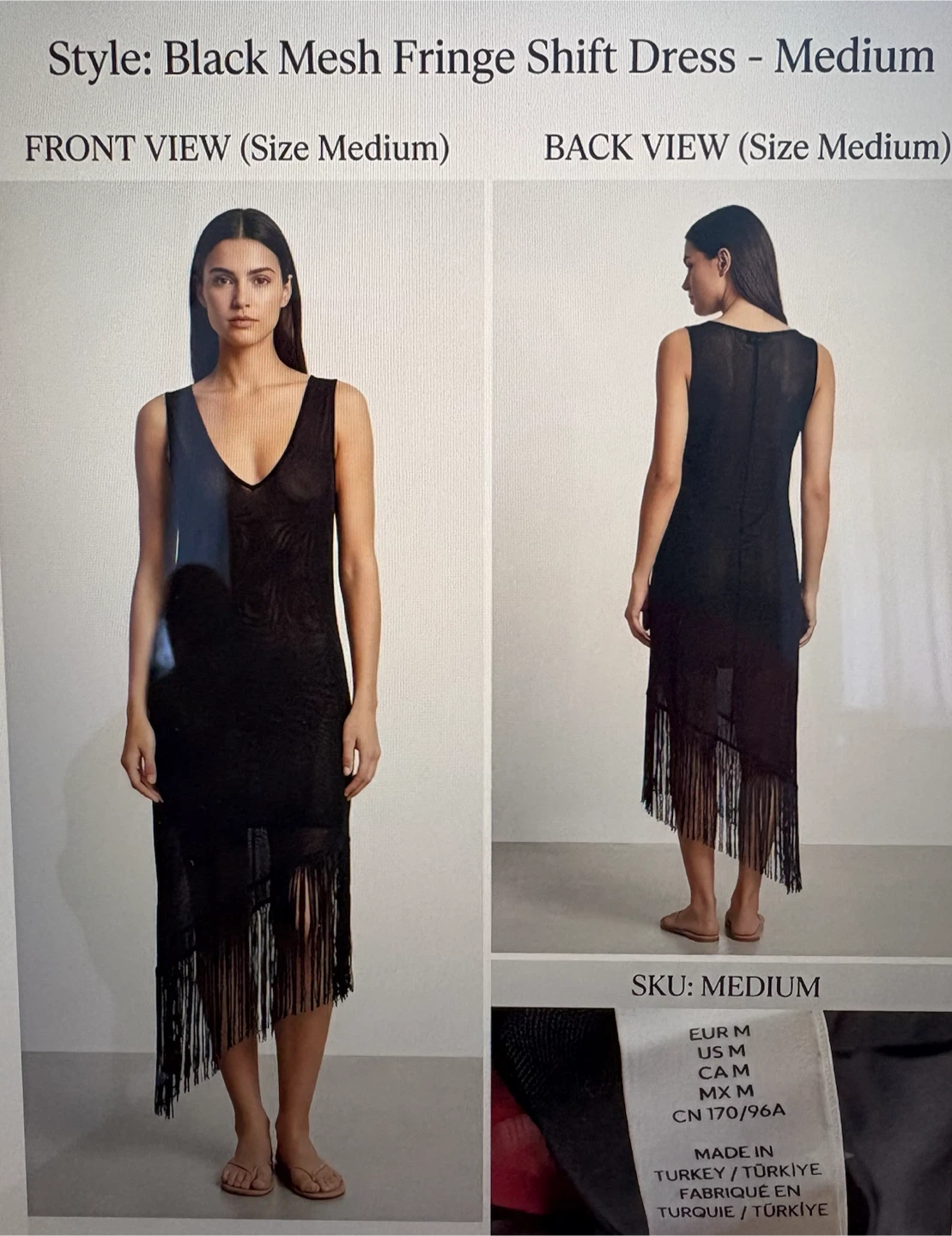 Black Mesh Fringe Shift Dress - Medium