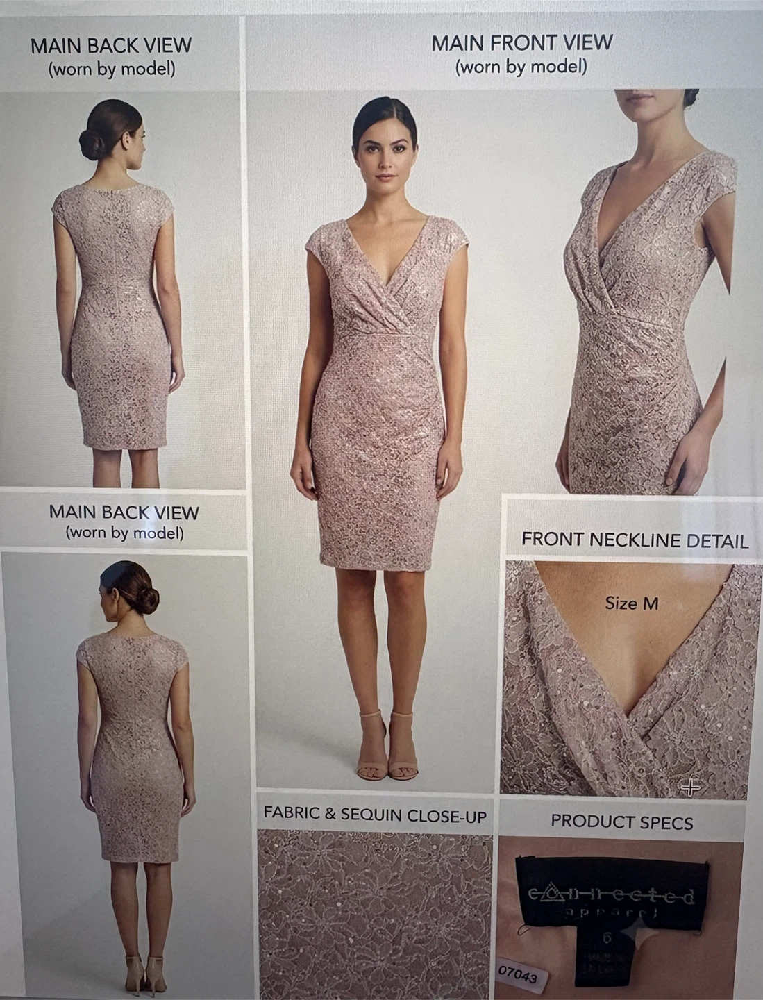 Connected Apparel Sequined Lace Dress Size M