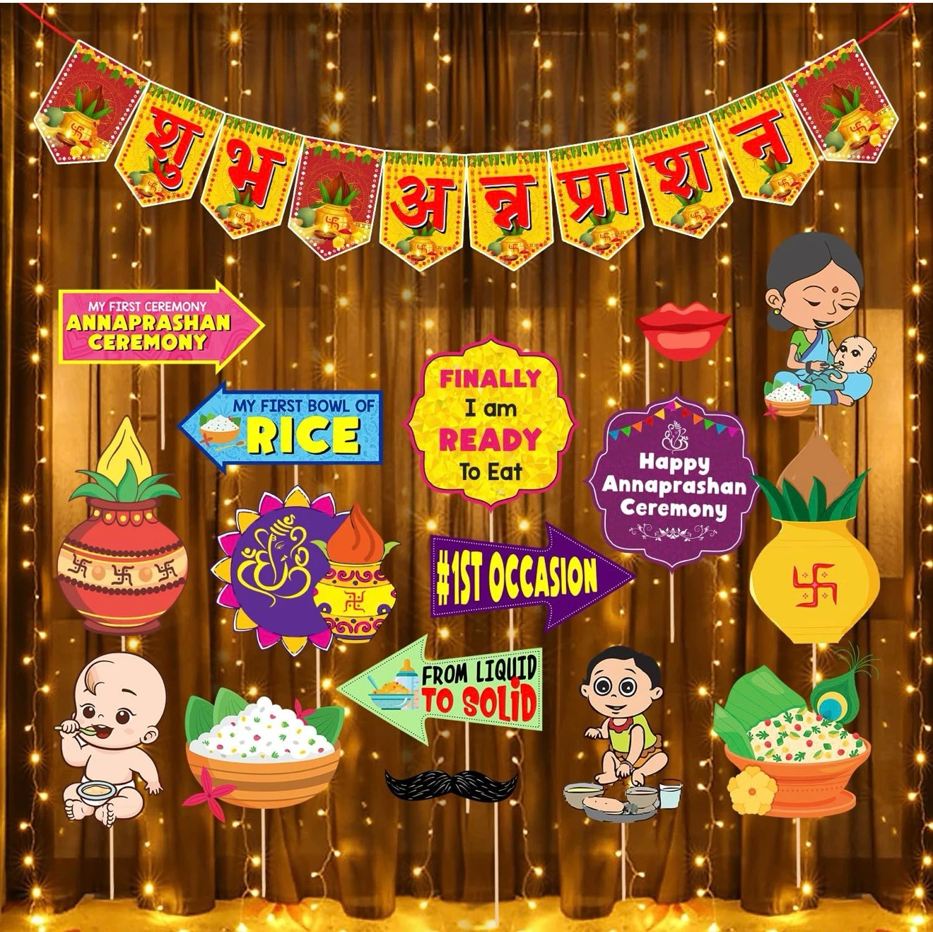 Annaprashan Ceremony Photo Booth Props Set