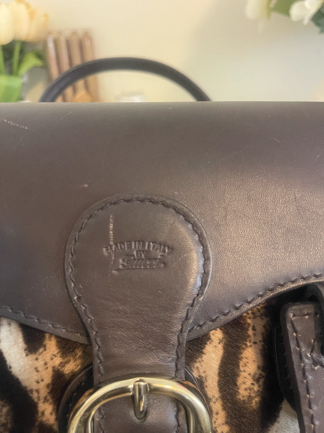Salvatore Ferragamo Leopard Print Leather Satchel Bag
