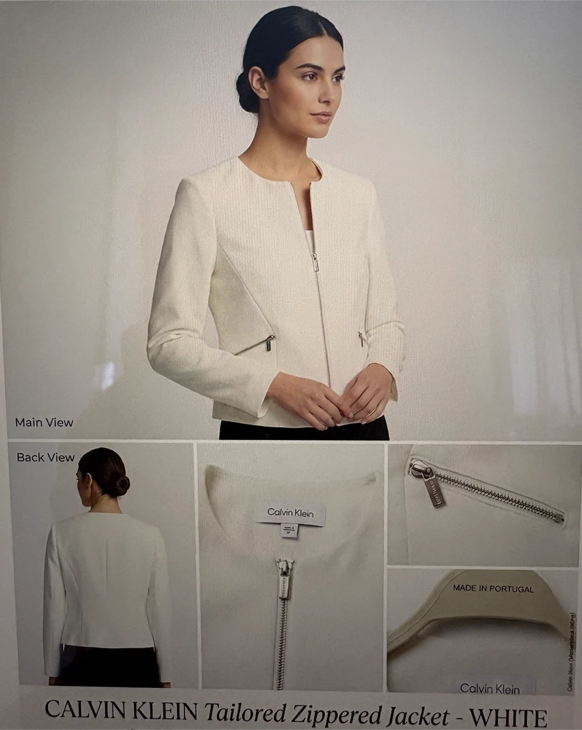 Calvin Klein Tailored Zippered Jacket - White