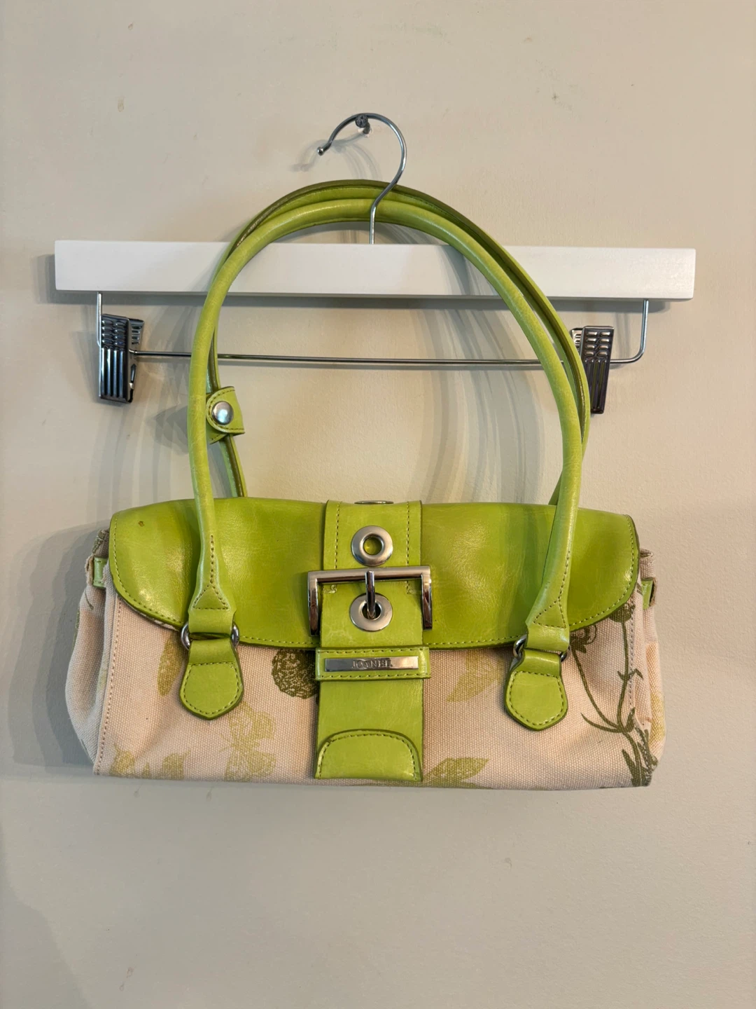 Joanel Shoulder Bag - Green Leather & Canvas Floral Print