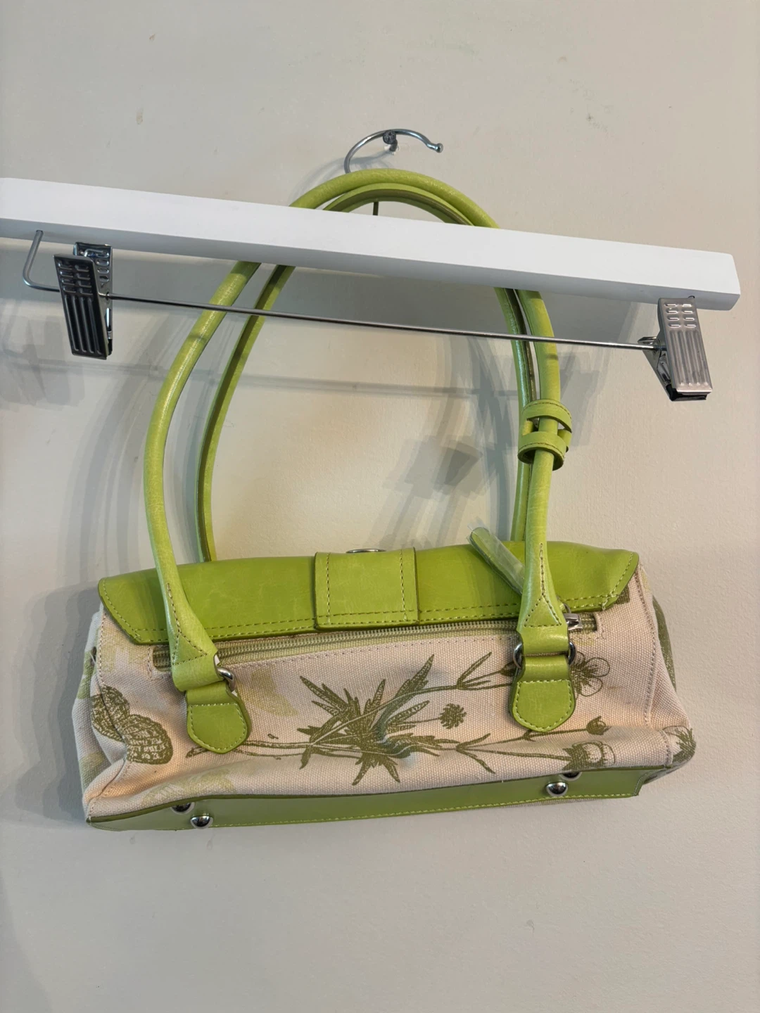 Joanel Shoulder Bag - Green Leather & Canvas Floral Print - photo 3