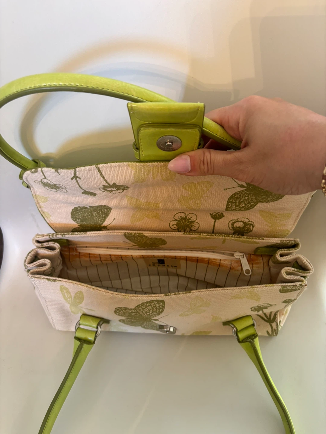 Joanel Shoulder Bag - Green Leather & Canvas Floral Print - photo 4