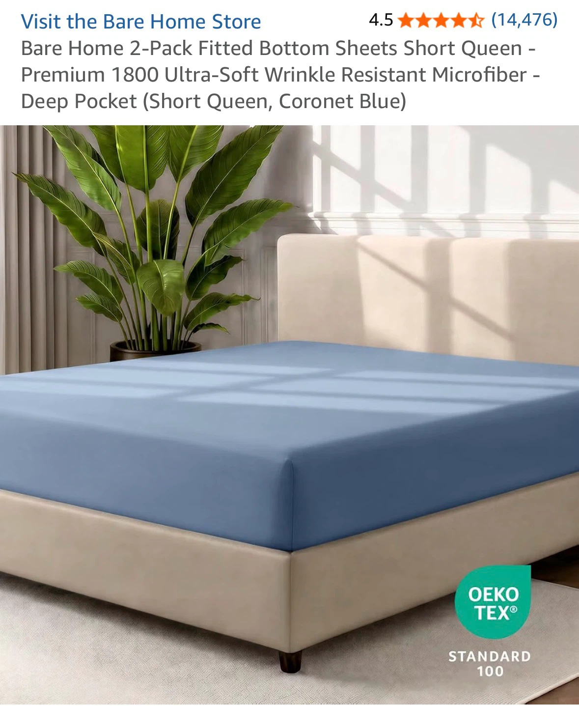 Bare Home 2-Pack Fitted Sheets Short Queen, Coronet Blue