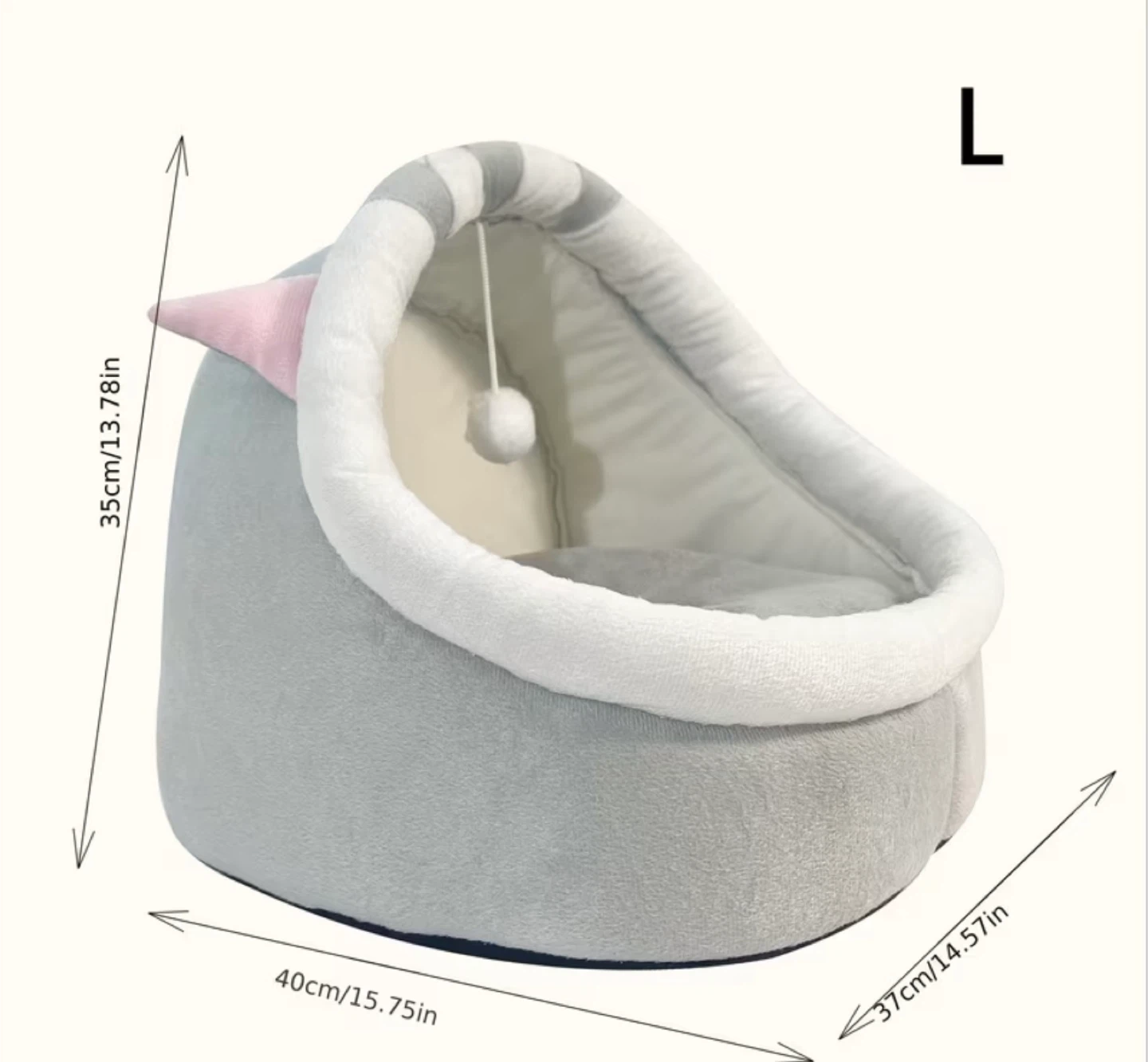 Grey Cat Bed with Dangling Toy - Large