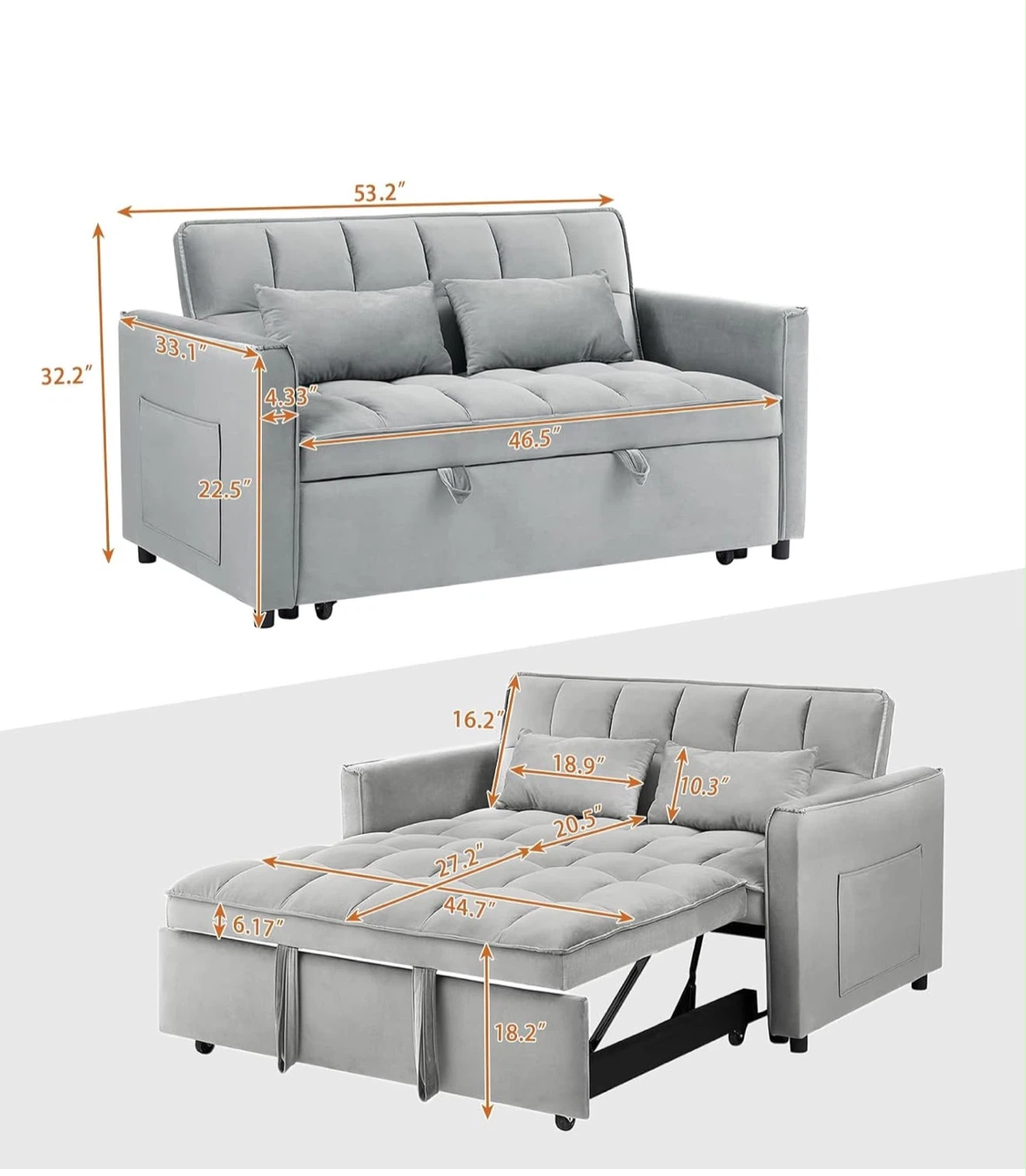 Gray Convertible Sofa Bed with Storage - photo 2