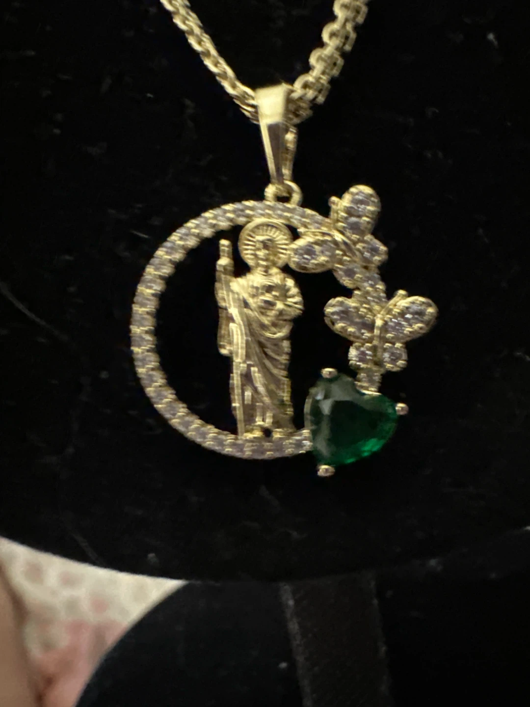 14kGold laminated St. Jude Necklace with Green Emerald Heart - photo 3
