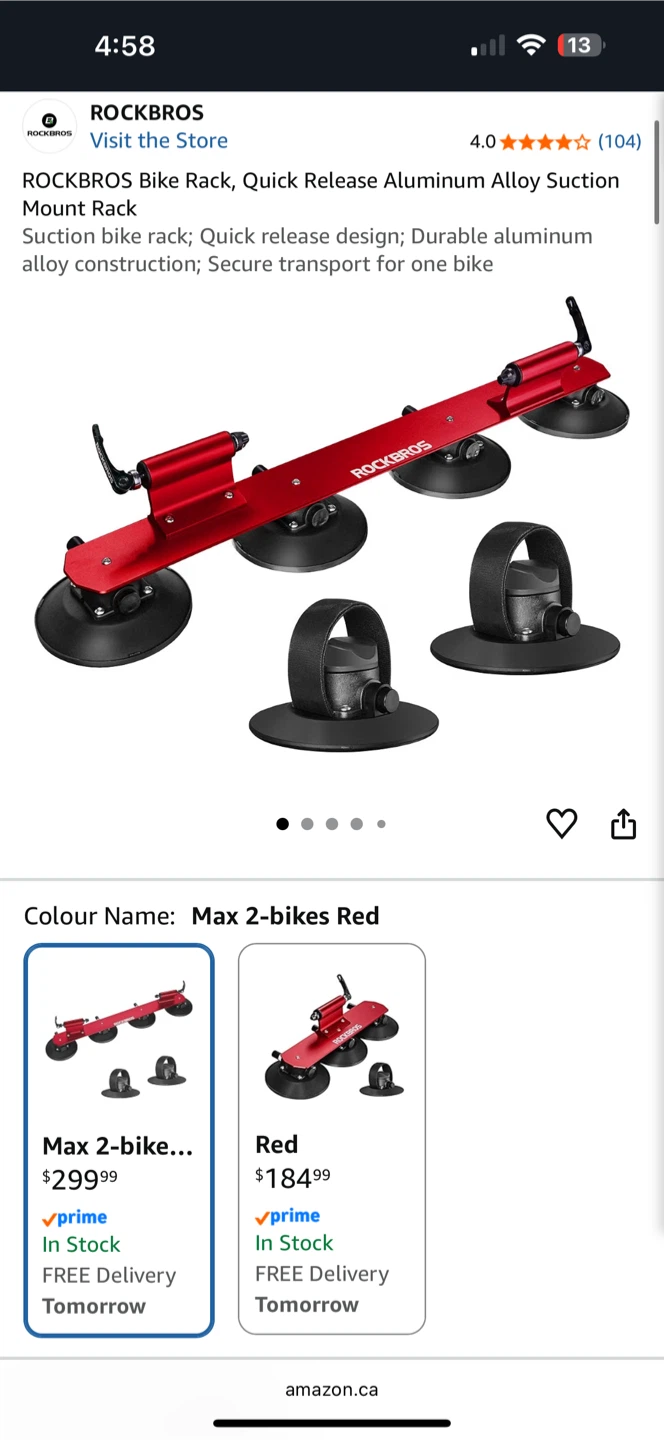 ROCKBROS Red Aluminum Alloy Suction Bike Rack - photo 3