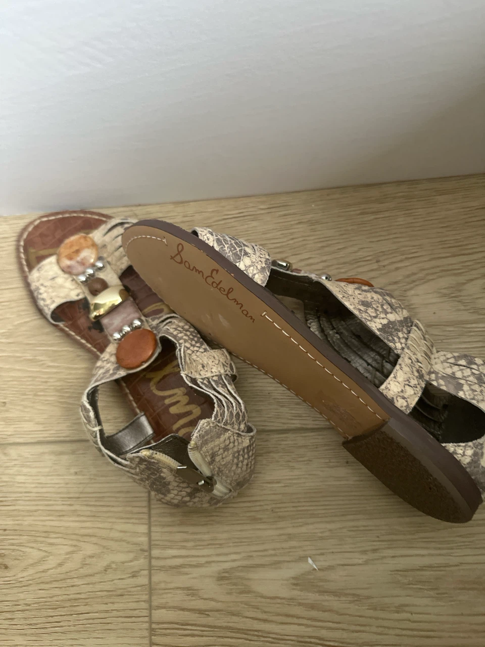 Sam Edelman Embellished Snake Print Flat Sandals - photo 2