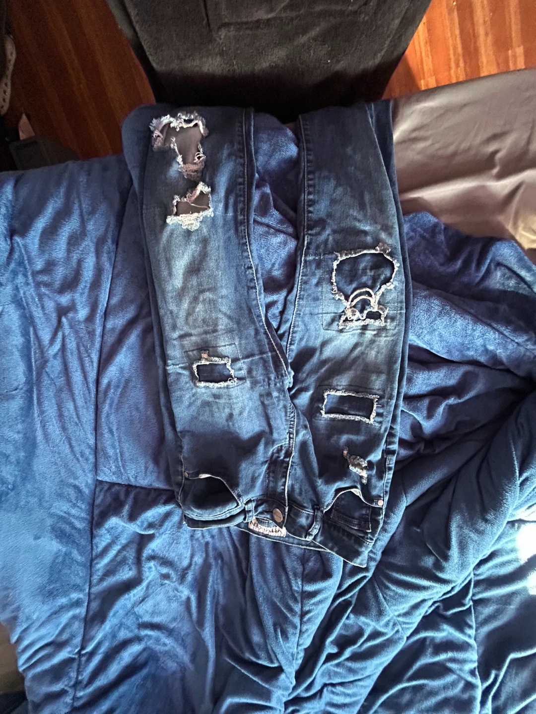 Blue Distressed Denim Jeans - photo 2