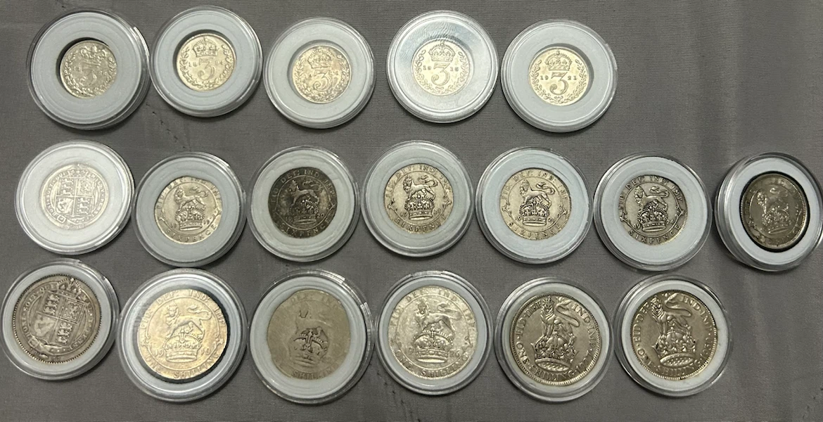 Antique English Silver Coins: Threepence, Sixpence & Shillings - photo 2