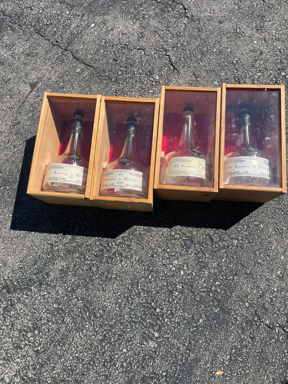 empty bottles Armagnac de Montal Collection (1984, 1987, 1988)