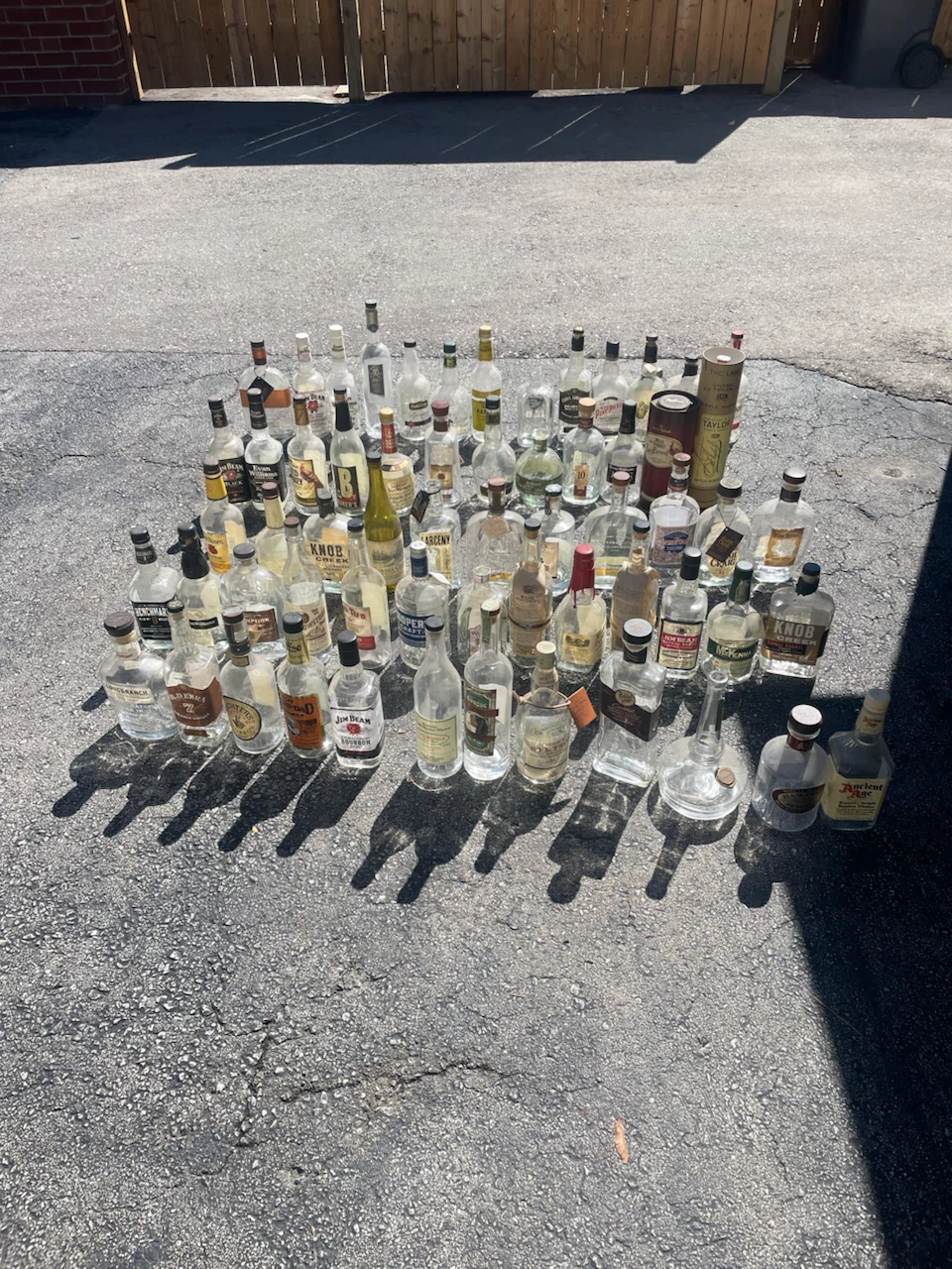 60 Assorted Empty bourbon Liquor Bottles